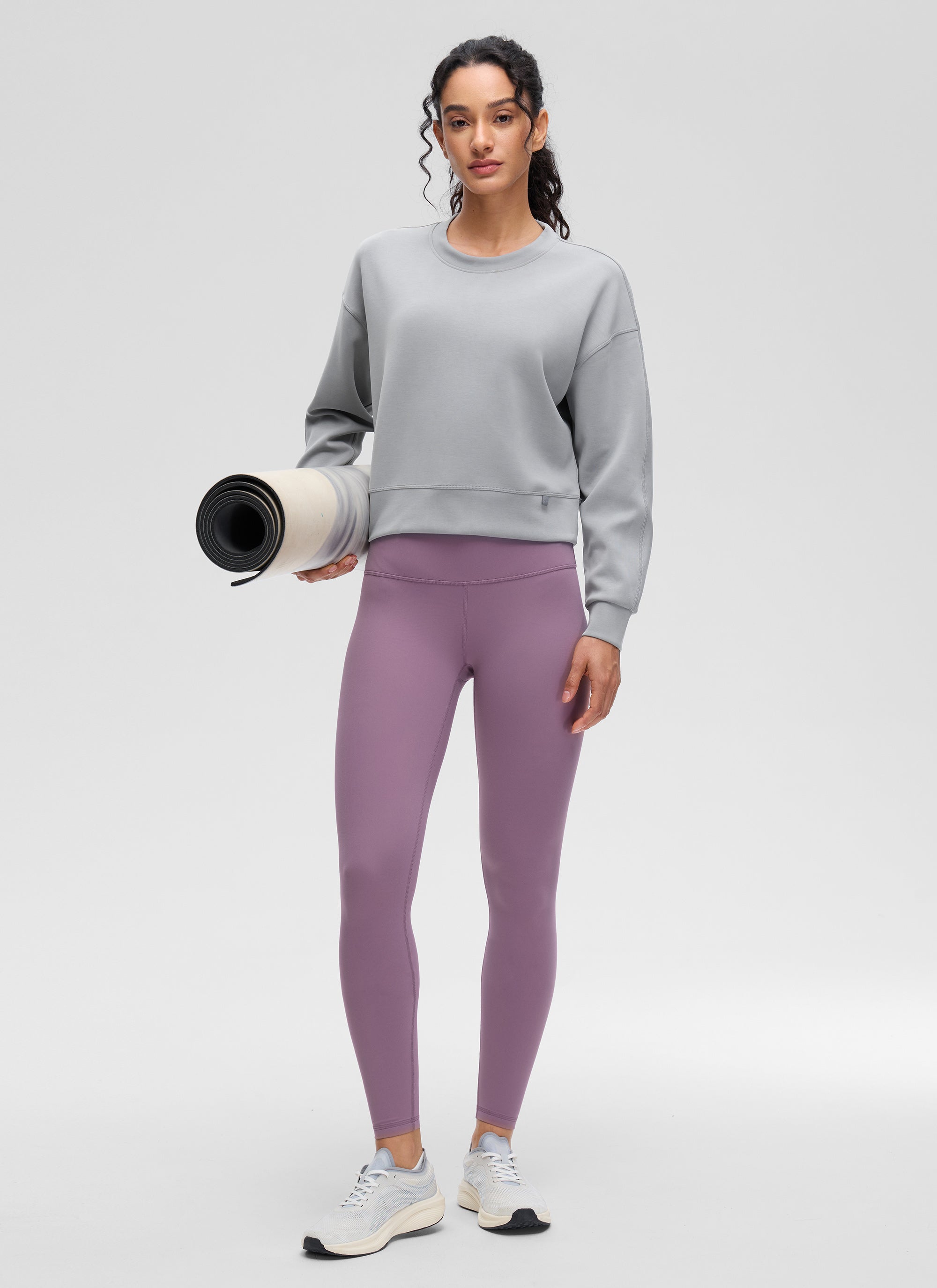 CRZ YOGA Womens SoftAura Basic Casual Sweat Shirt Crew Neck Pullover Ink Blue