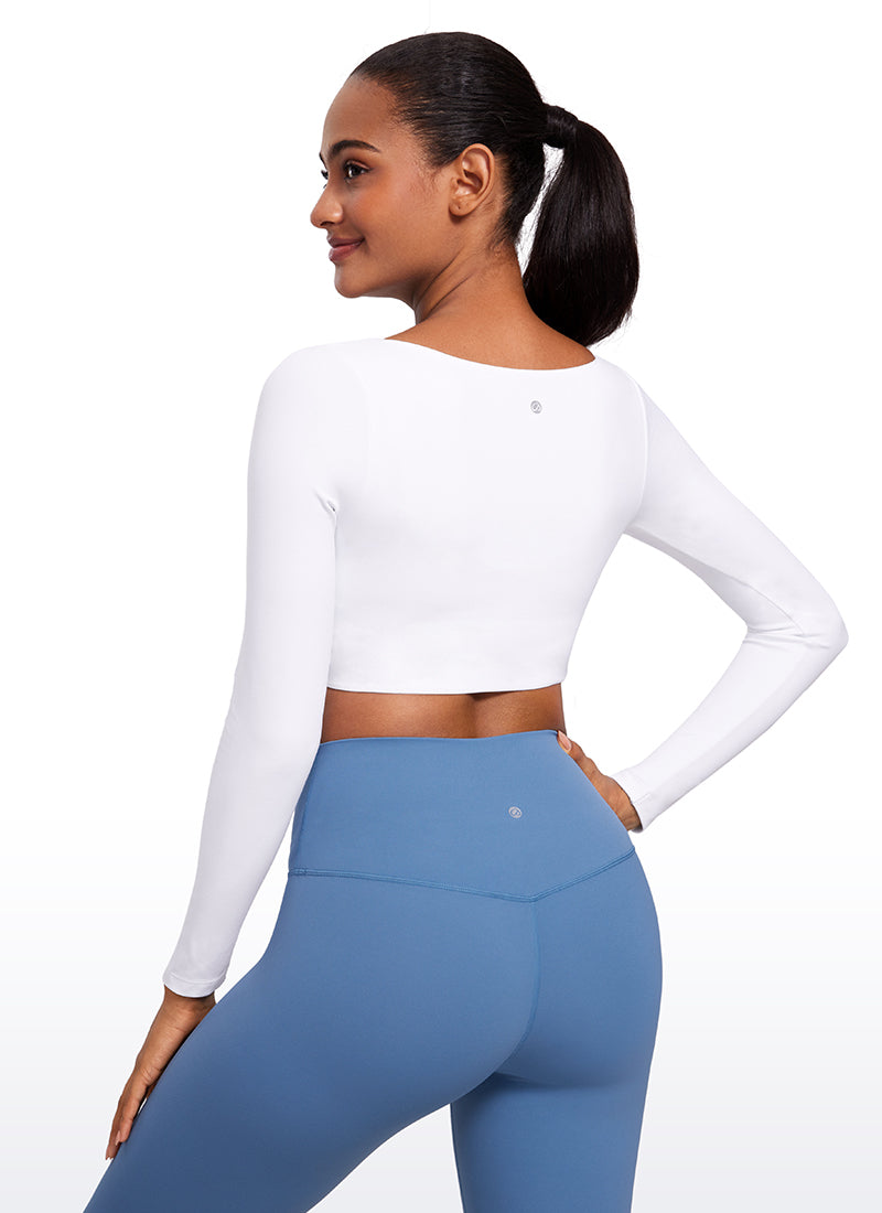 CRZ YOGA Women's Butterluxe Double Lined Long Sleeve V Neck Cropped Black