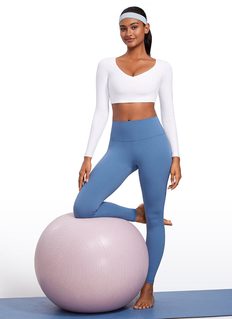 CRZ YOGA Women's Butterluxe Double Lined Long Sleeve V Neck Cropped White
