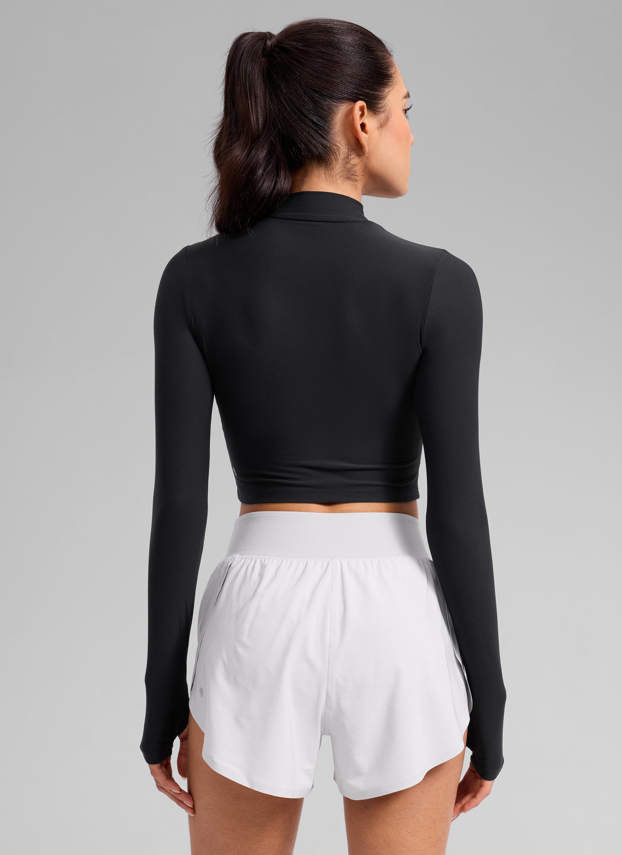 CRZ YOGA Women's Cloudweight Mock Neck Crop Tight Fit Long Sleeve Black