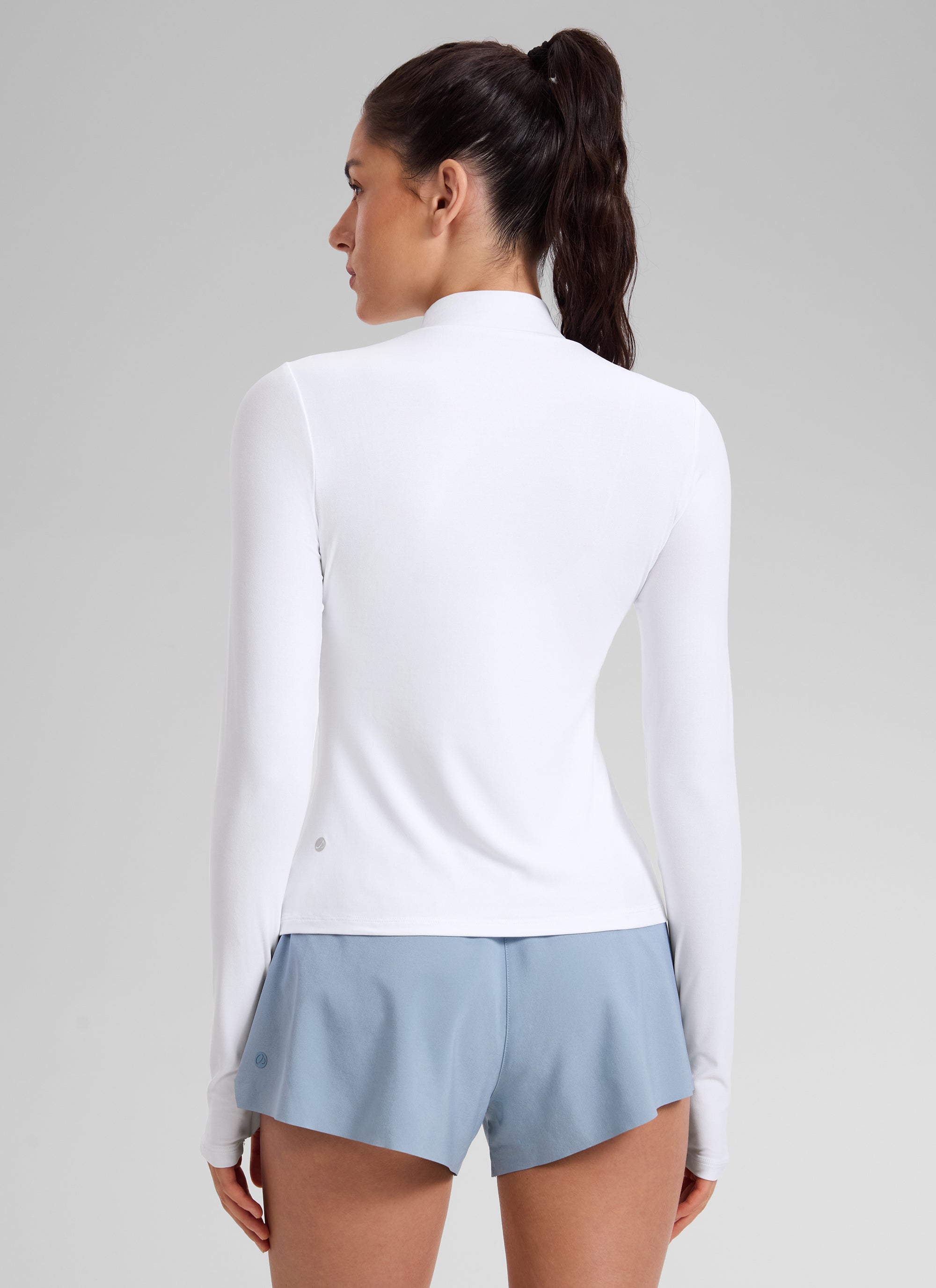 CRZ YOGA Women's Cloudweight Workout Mock Neck Hip Length Long Sleeves White