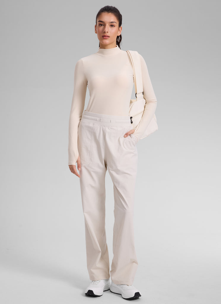 CRZ YOGA Women's Cloudweight Workout Mock Neck Hip Length Long Sleeves White