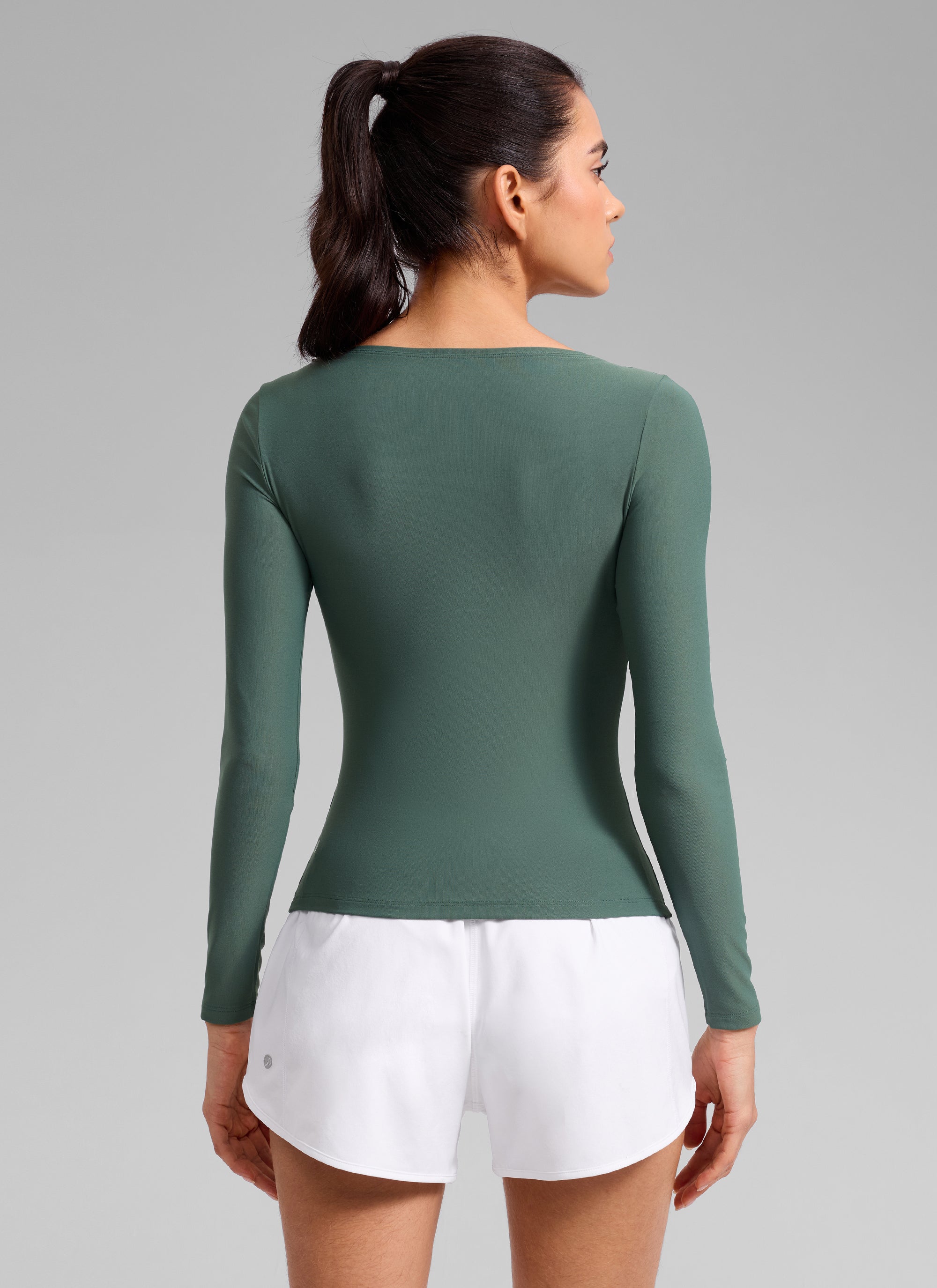CRZ YOGA Women's Cloudweight Casual Boat Neck Tight Fit Long Sleeve Graphite Green