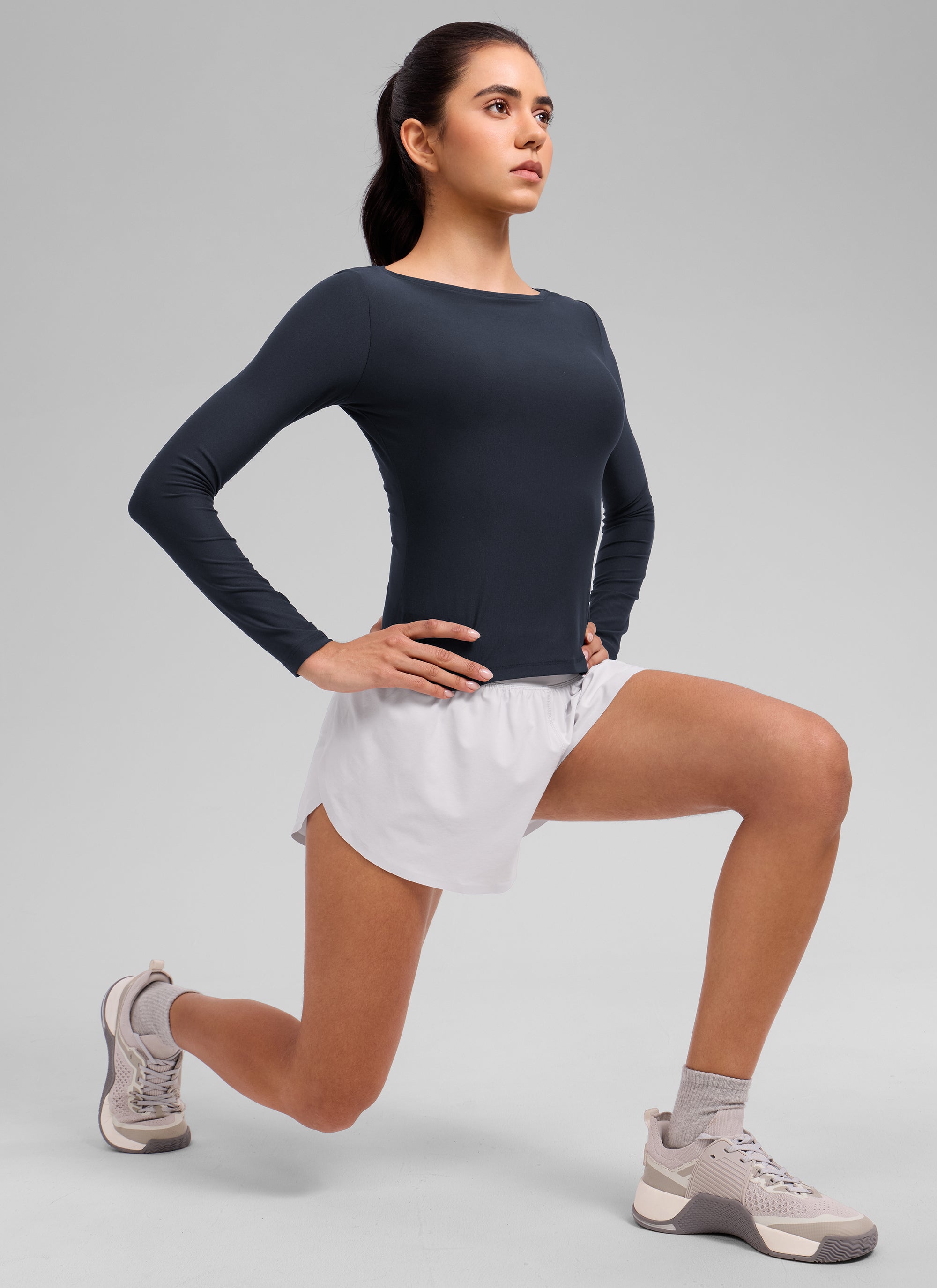 CRZ YOGA Women's Cloudweight Casual Boat Neck Tight Fit Long Sleeve True Navy