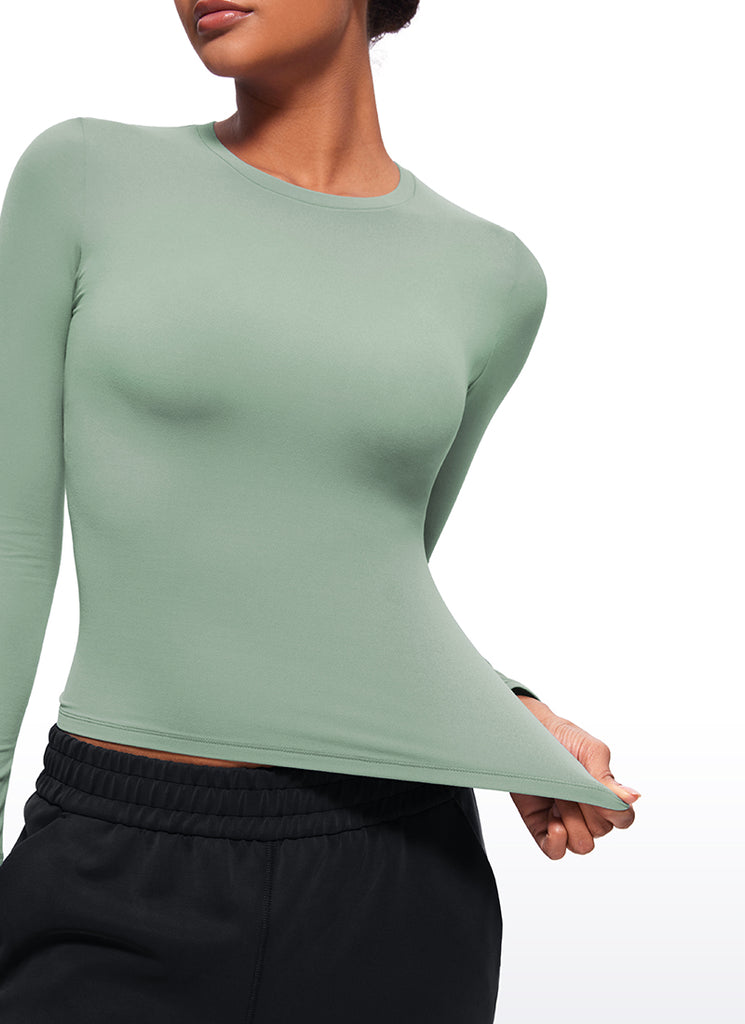 CRZ YOGA Women's Crew Neck Tight Fit Long Sleeve Shirts Casual Tee Oasis Blue