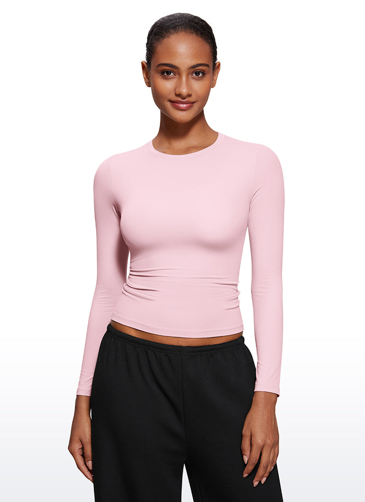 CRZ YOGA Women's Crew Neck Tight Fit Long Sleeve Shirts Casual Tee Oasis Blue