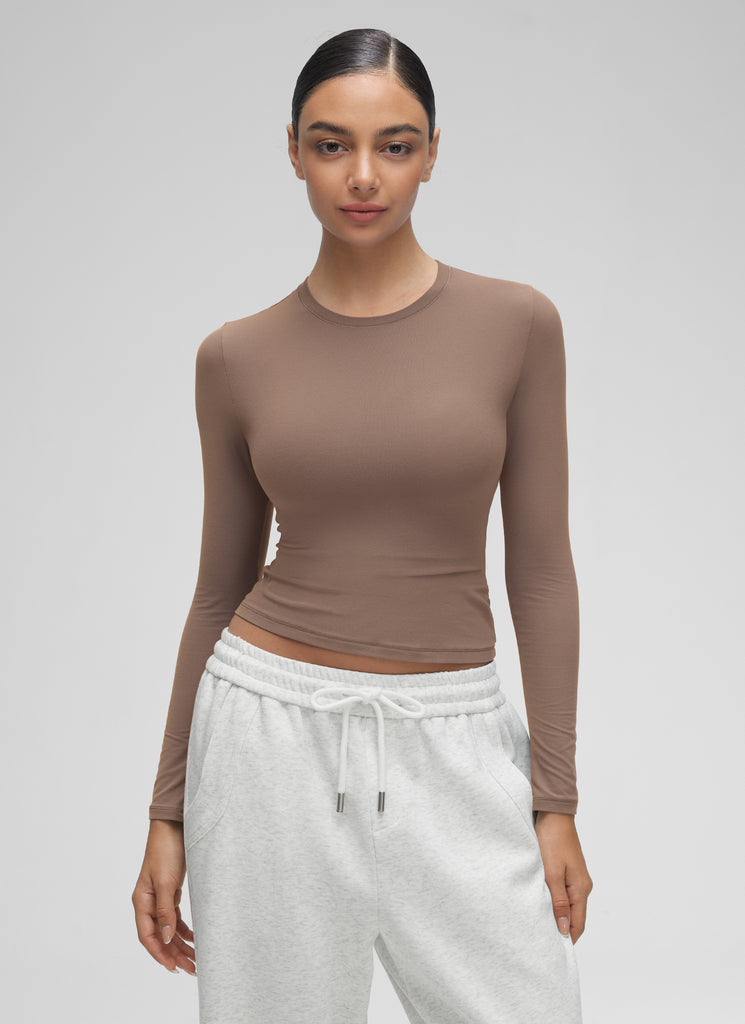 CRZ YOGA Women's Crew Neck Tight Fit Long Sleeve Shirts Casual Tee Oasis Blue