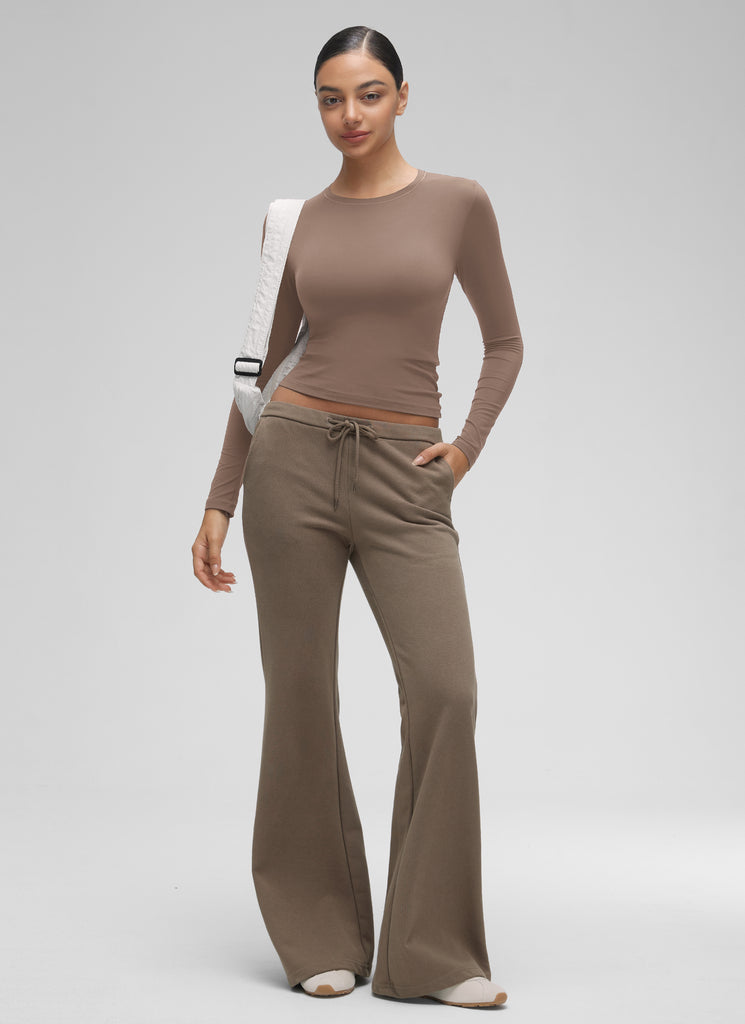 CRZ YOGA Women's Crew Neck Tight Fit Long Sleeve Shirts Casual Tee Green Palm Court