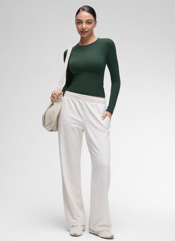 CRZ YOGA Women's Crew Neck Tight Fit Long Sleeve Shirts Casual Tee Green Palm Court