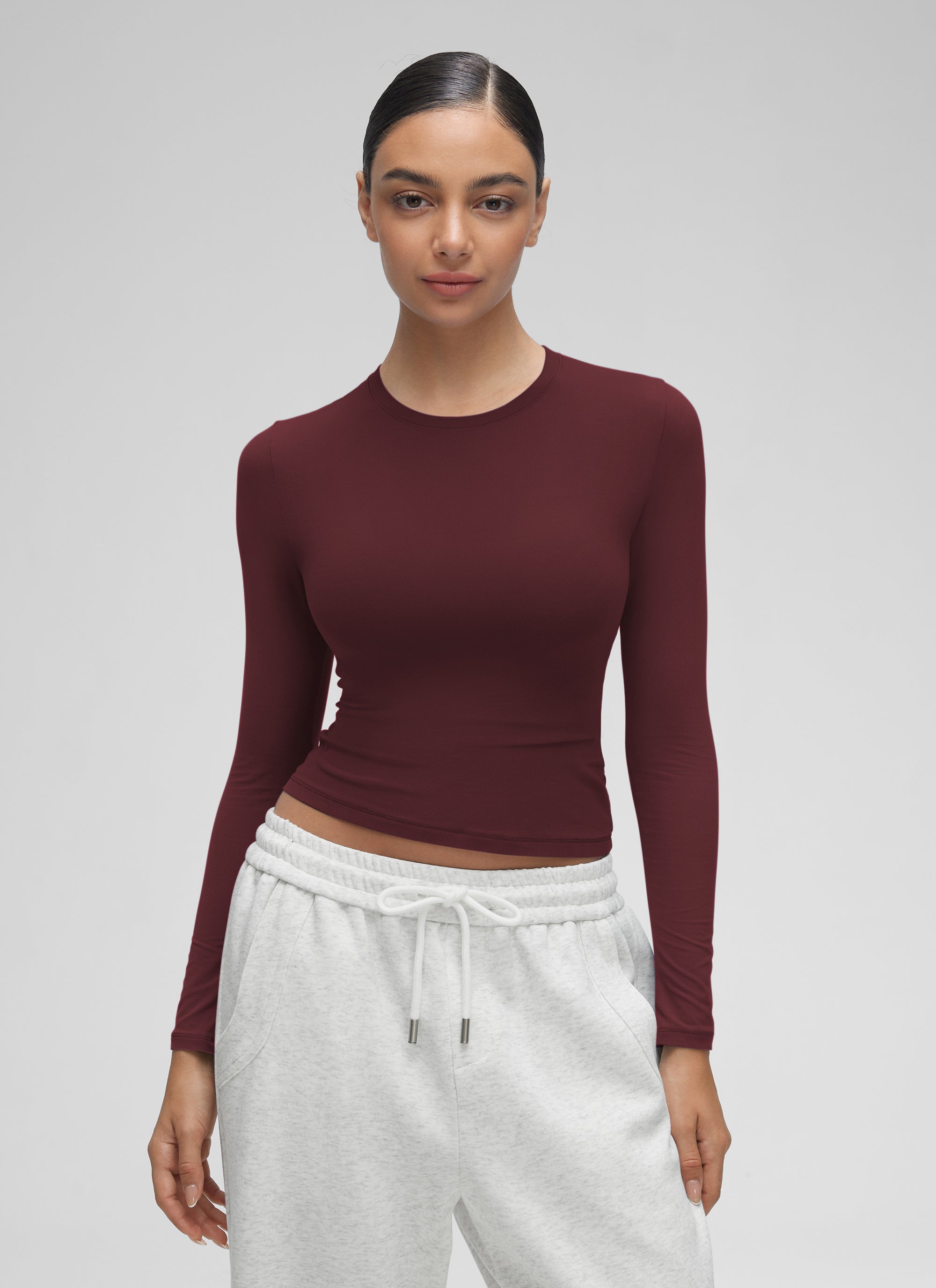 CRZ YOGA Women's Crew Neck Tight Fit Long Sleeve Shirts Casual Tee Legend Green