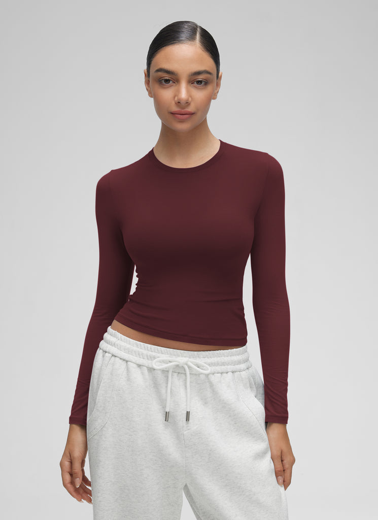 CRZ YOGA Women's Crew Neck Tight Fit Long Sleeve Shirts Casual Tee Mysterious Grey