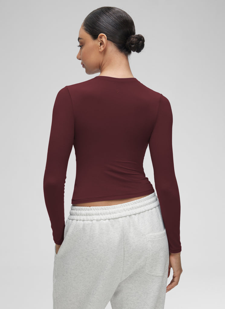 CRZ YOGA Women's Crew Neck Tight Fit Long Sleeve Shirts Casual Tee Mysterious Grey