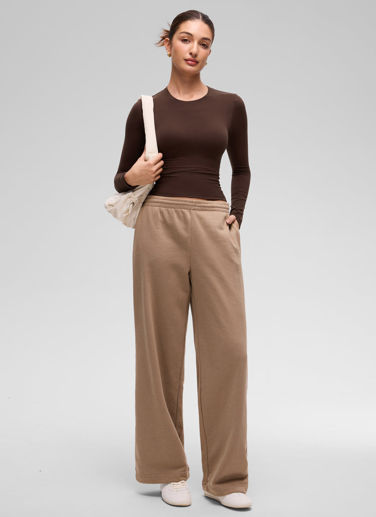 CRZ YOGA Women's Crew Neck Tight Fit Long Sleeve Shirts Casual Tee Aurora Red