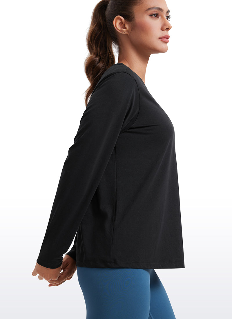 CRZ YOGA Women Workout Loose Fit Cassual Long Sleeves Quick Dry Black