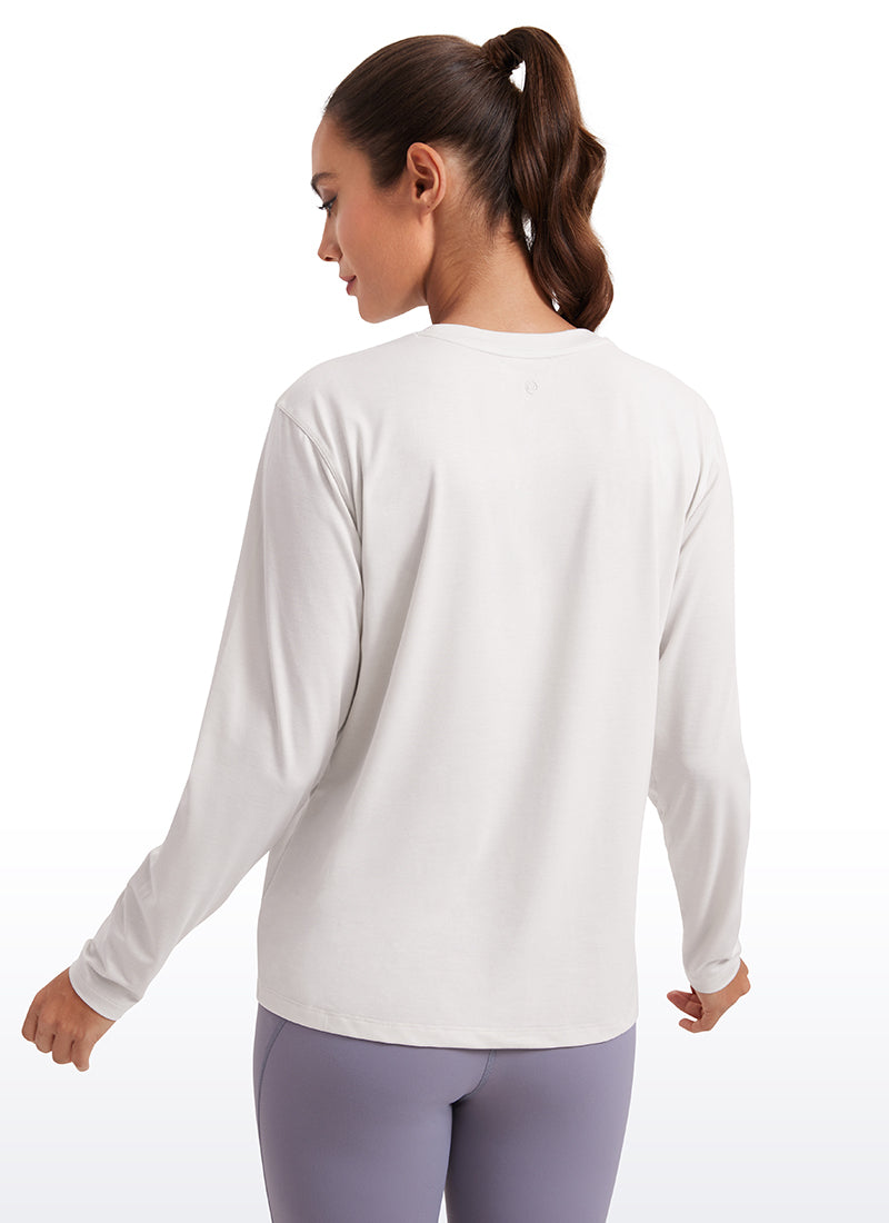 CRZ YOGA Women Workout Loose Fit Cassual Long Sleeves Quick Dry Milky White