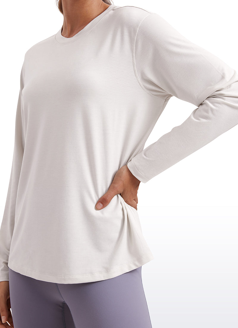 CRZ YOGA Women Workout Loose Fit Cassual Long Sleeves Quick Dry Milky White