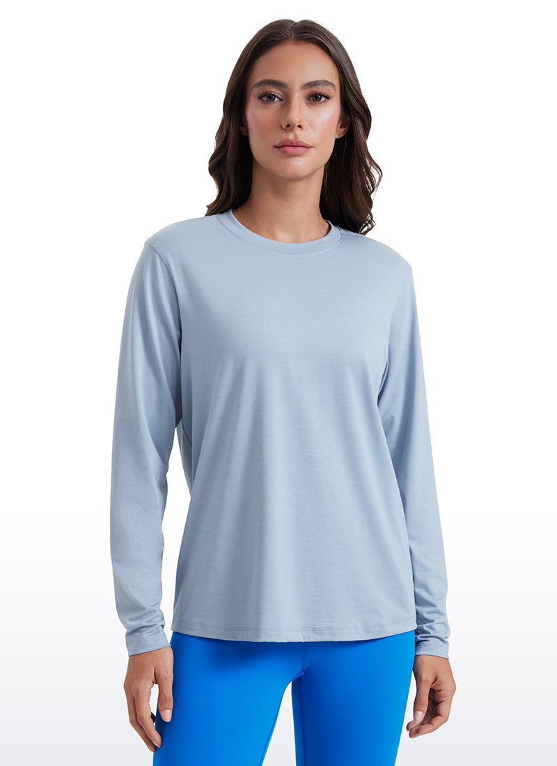 CRZ YOGA Women Workout Loose Fit Cassual Long Sleeves Quick Dry Cambric Blue