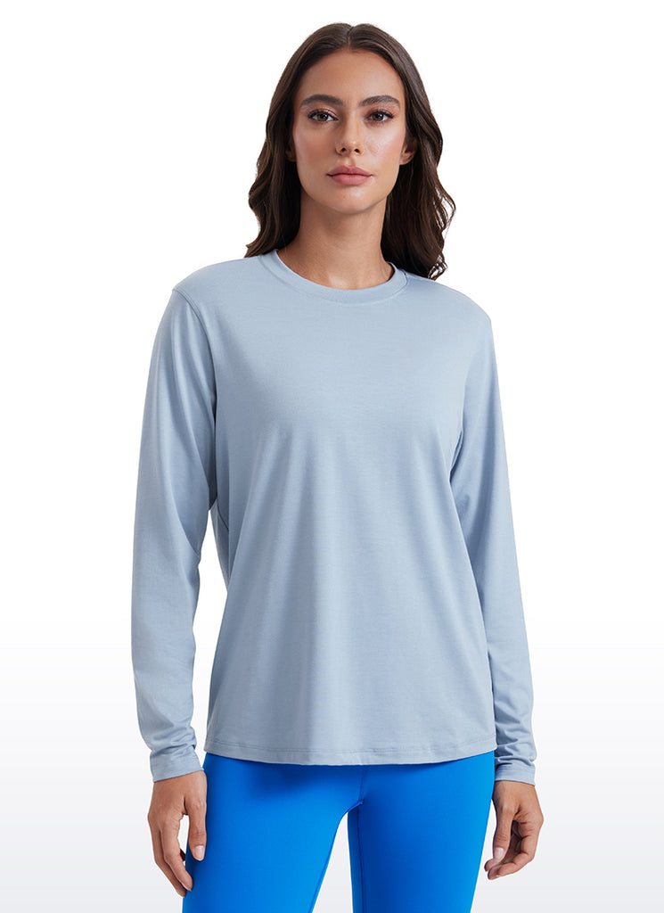 CRZ YOGA Women Workout Loose Fit Cassual Long Sleeves Quick Dry Cambric Blue