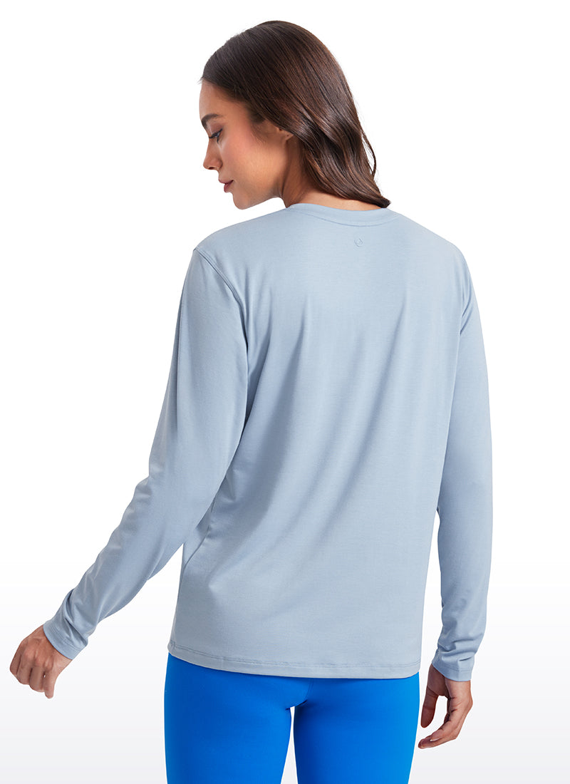 CRZ YOGA Women Workout Loose Fit Cassual Long Sleeves Quick Dry Cambric Blue