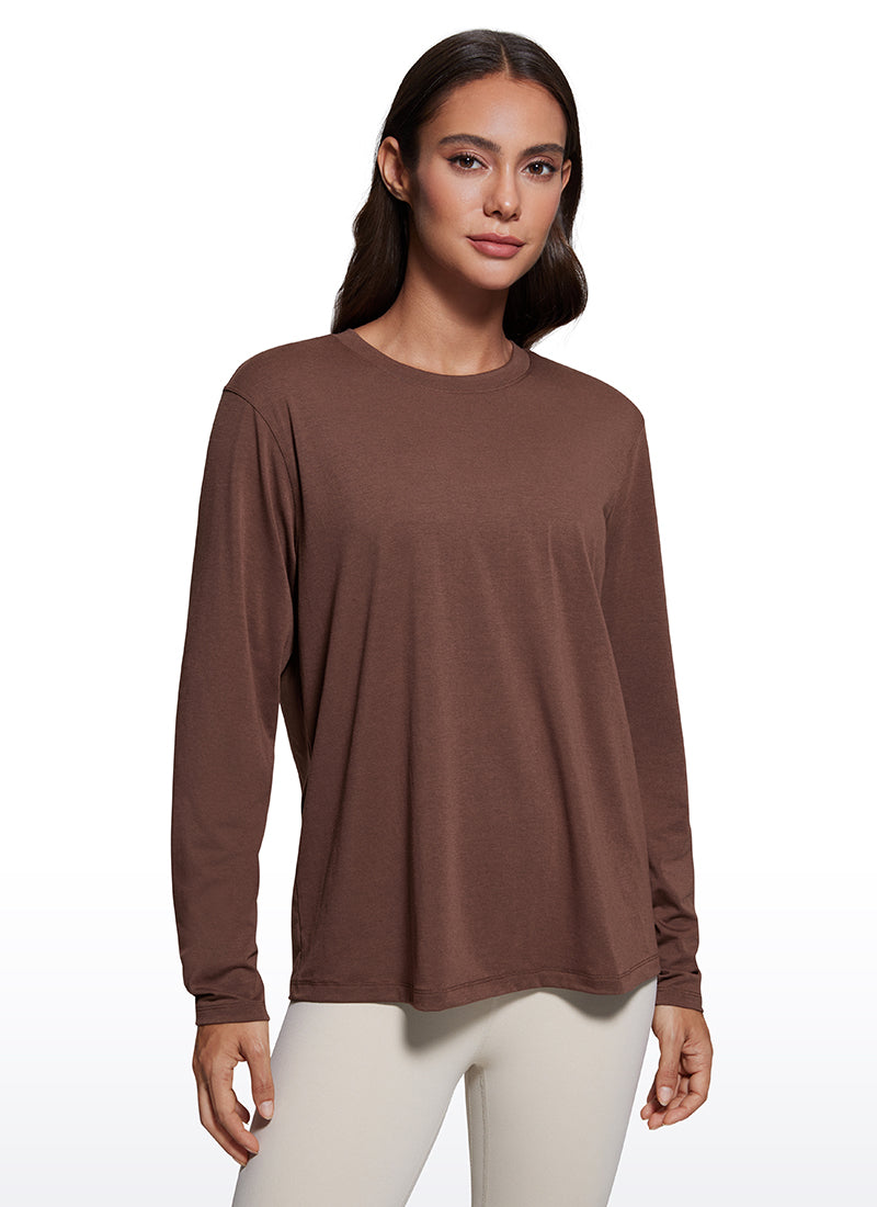 CRZ YOGA Women Workout Loose Fit Cassual Long Sleeves Quick Dry Coffee Brown