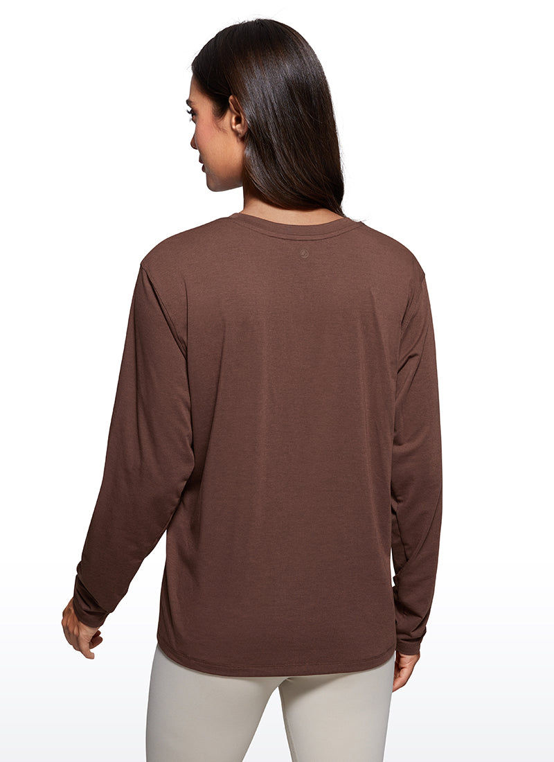 CRZ YOGA Women Workout Loose Fit Cassual Long Sleeves Quick Dry Coffee Brown
