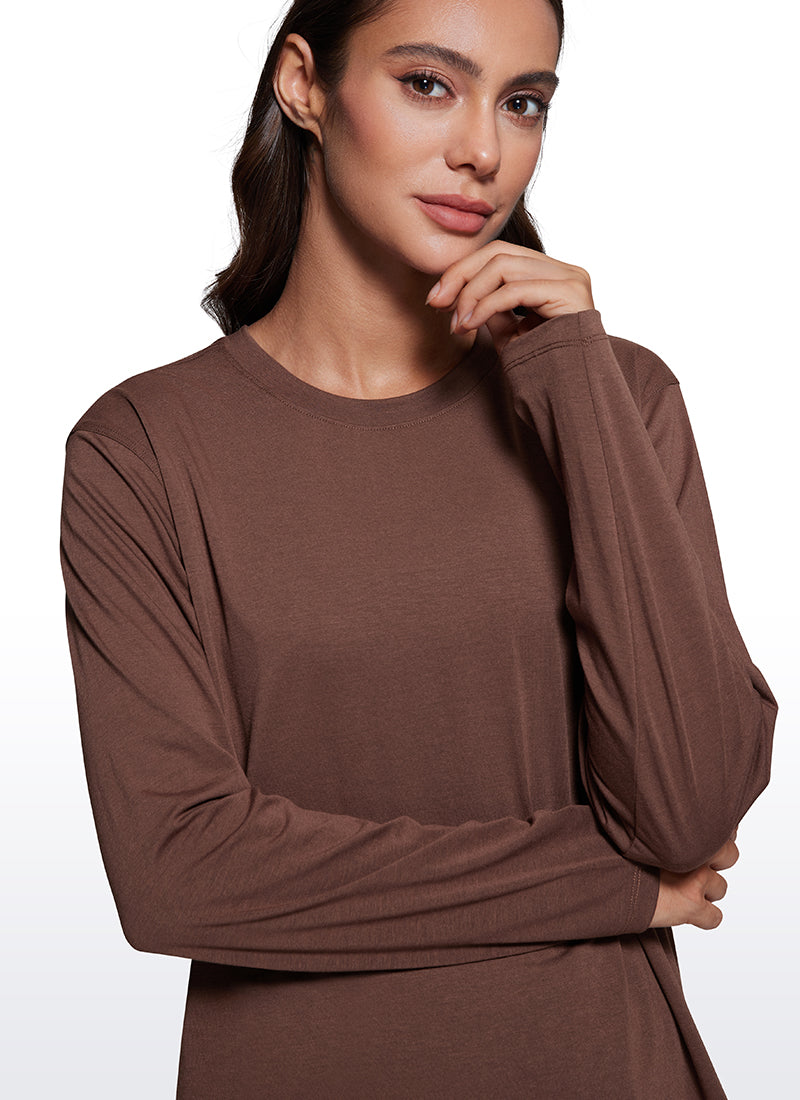 CRZ YOGA Women Workout Loose Fit Cassual Long Sleeves Quick Dry Coffee Brown
