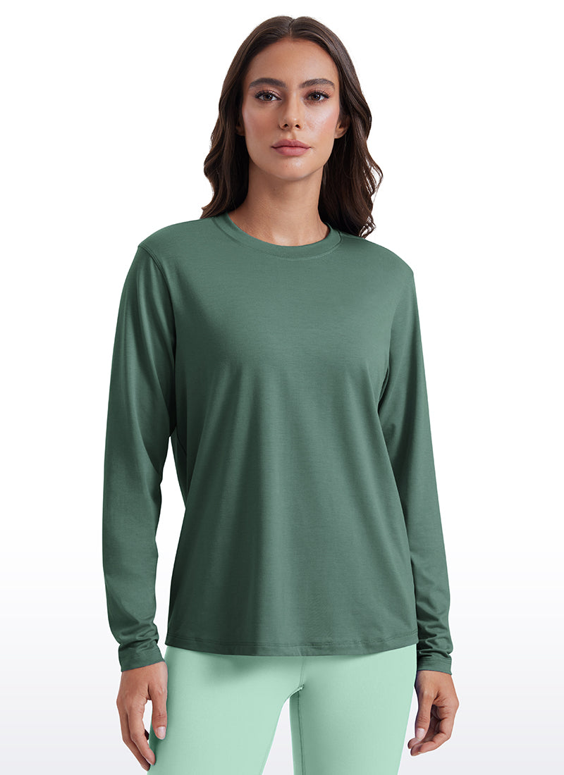 CRZ YOGA Women Workout Loose Fit Cassual Long Sleeves Quick Dry Graphite Green