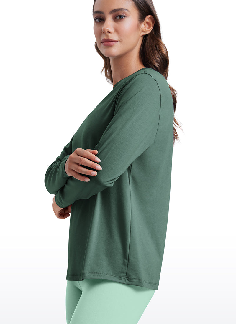 CRZ YOGA Women Workout Loose Fit Cassual Long Sleeves Quick Dry Graphite Green