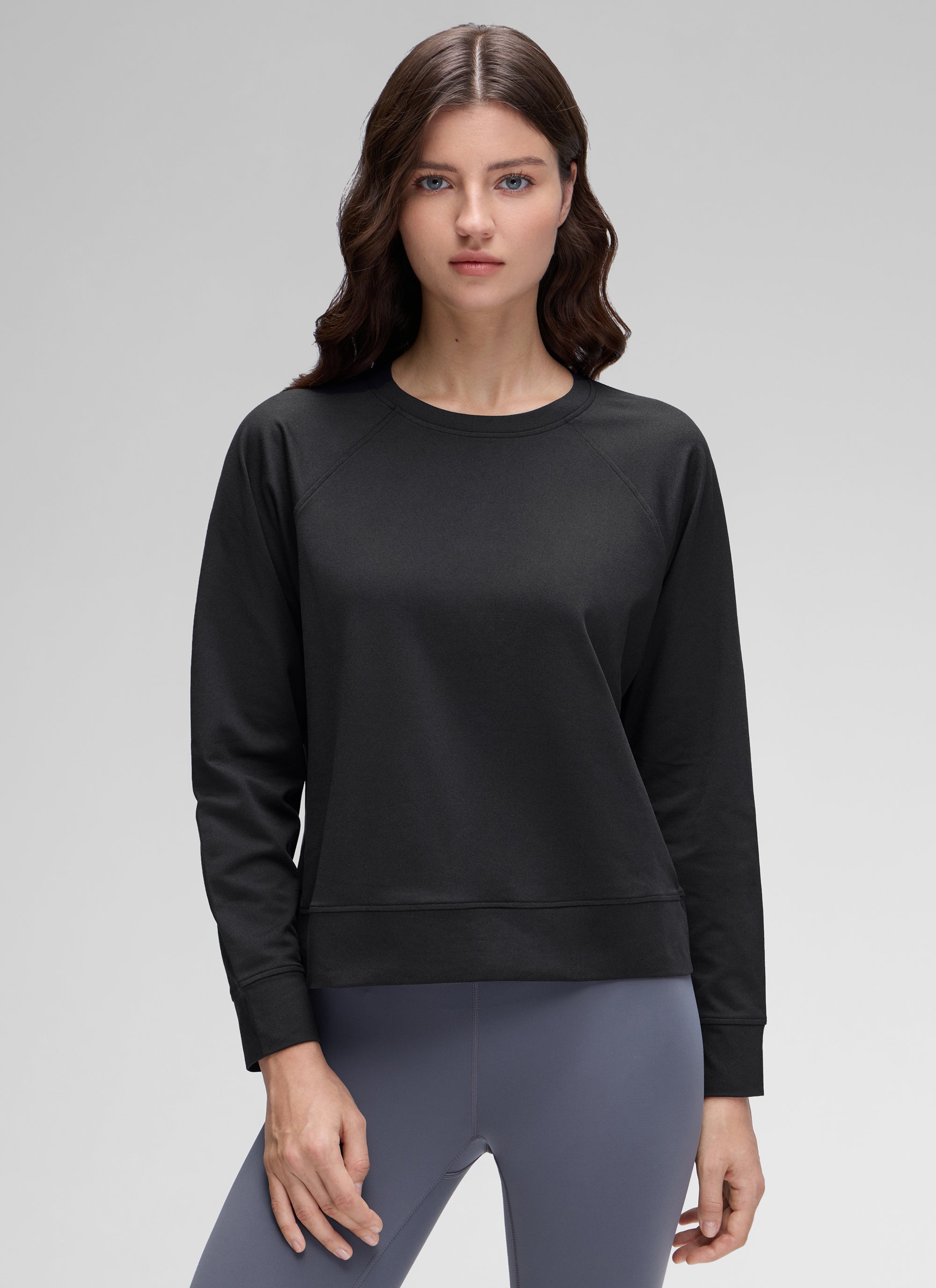 CRZ YOGA Women Casual Lightweight Relaxed Fit Long Sleeves Crew Neck Black