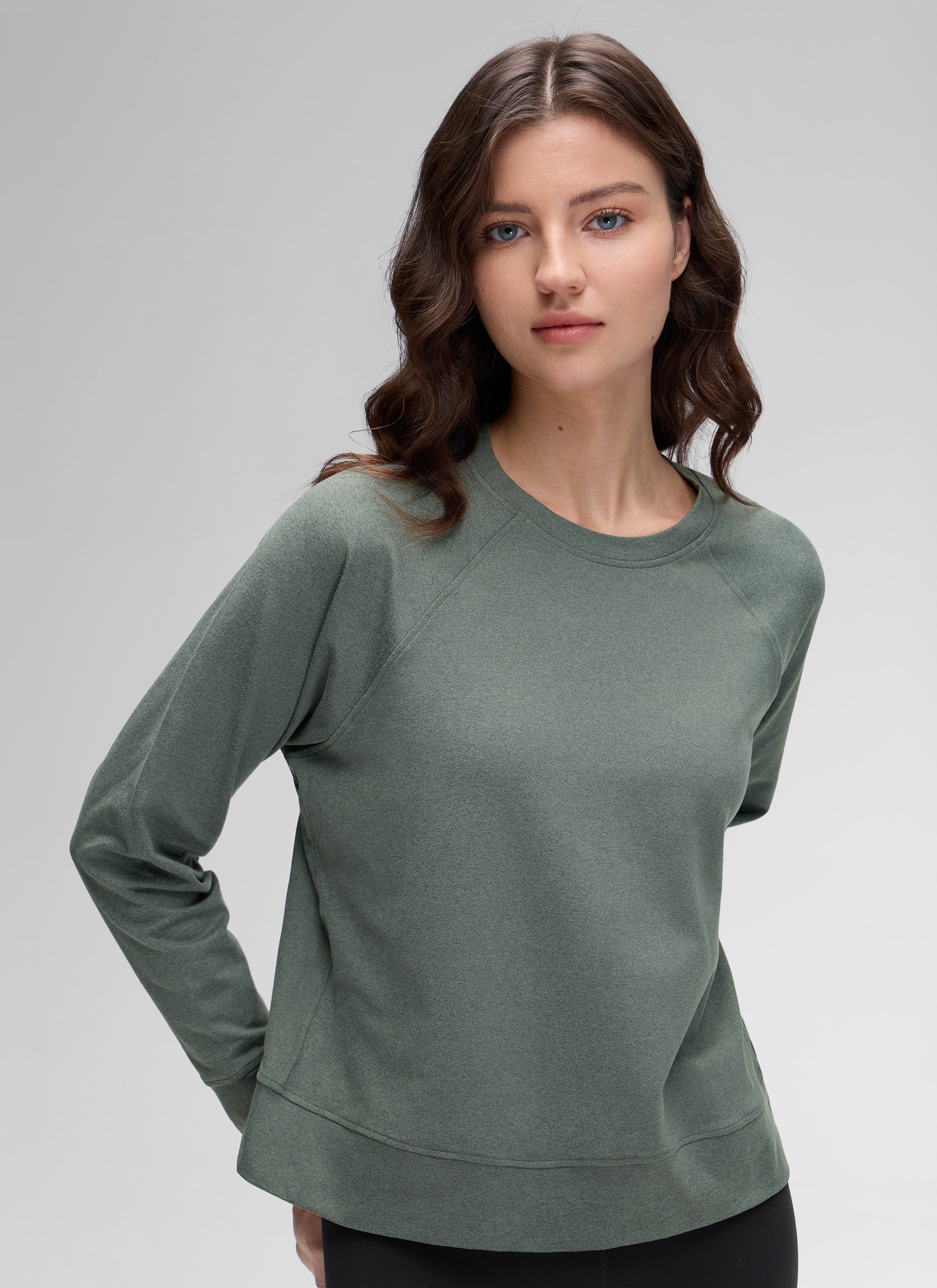 CRZ YOGA Women Casual Lightweight Relaxed Fit Long Sleeves Crew Neck Slate Blue