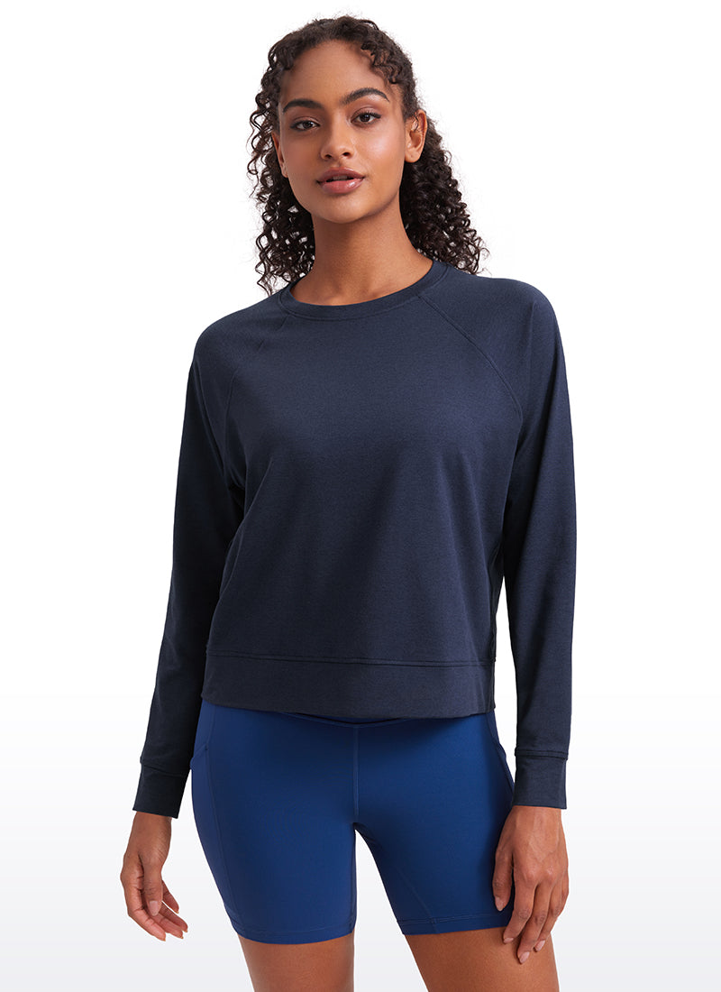 CRZ YOGA Women Casual Lightweight Relaxed Fit Long Sleeves Crew Neck Navy