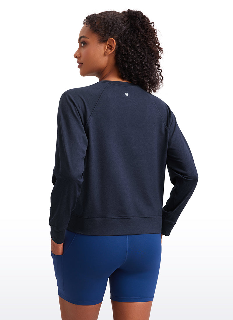 CRZ YOGA Women Casual Lightweight Relaxed Fit Long Sleeves Crew Neck Black