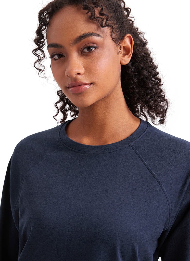 CRZ YOGA Women Casual Lightweight Relaxed Fit Long Sleeves Crew Neck Navy