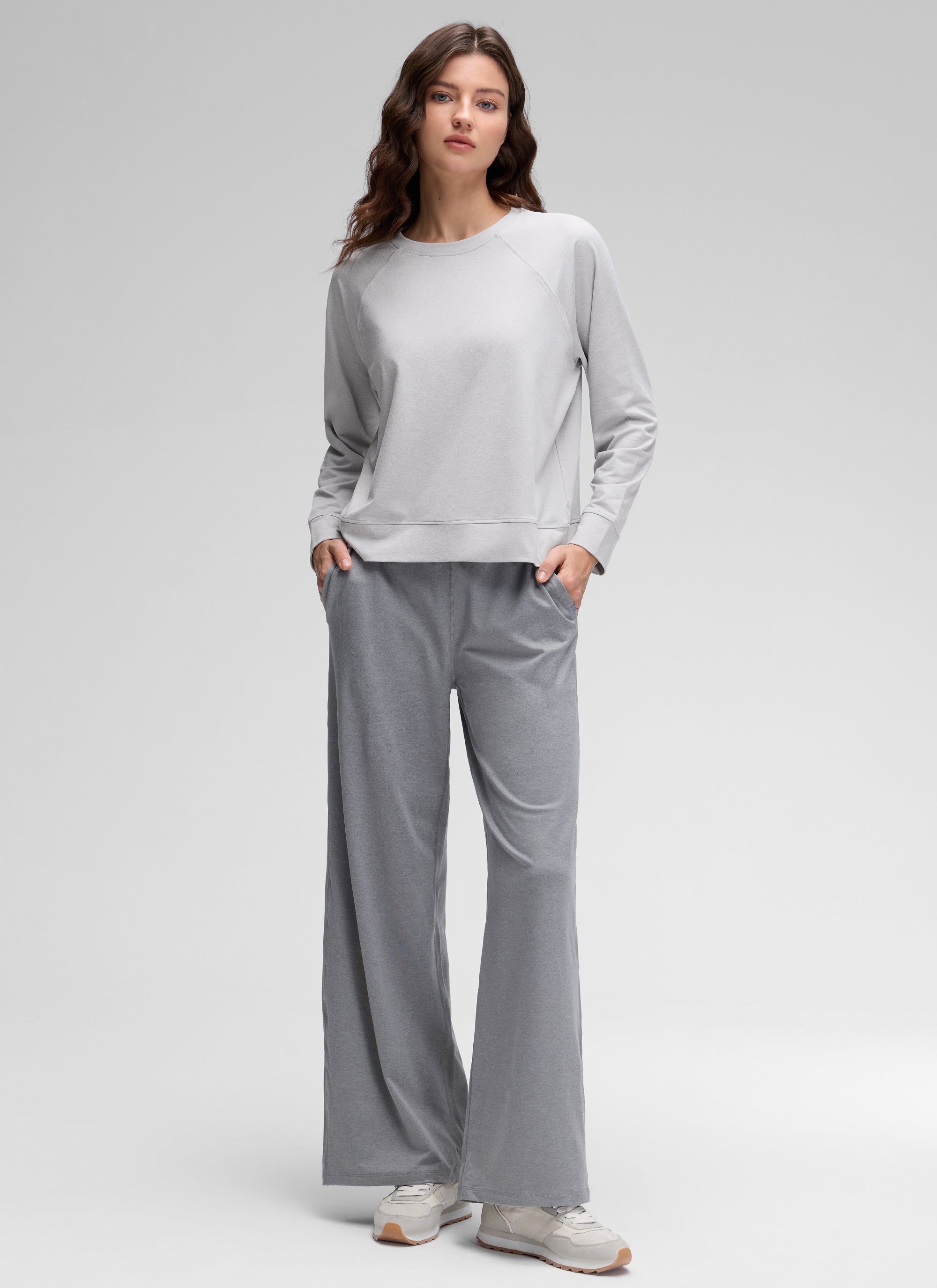 CRZ YOGA Women Casual Lightweight Relaxed Fit Long Sleeves Crew Neck Platinum Grey
