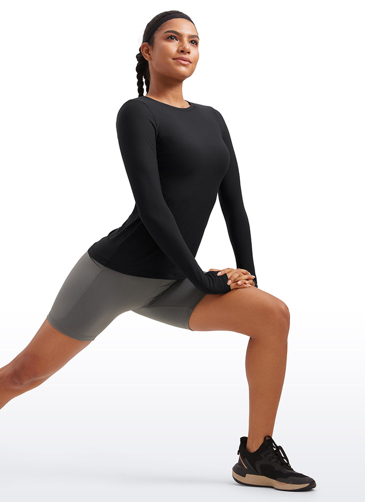 CRZYOGA Women's Cloudweight Workout Crewneck Long Sleeve Thumb Hole Black