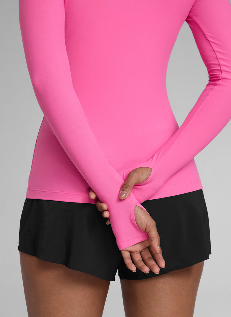 CRZYOGA Women's Cloudweight Workout Crewneck Long Sleeve Thumb Hole Magenta