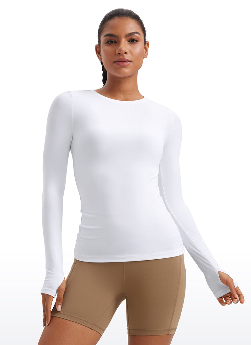 CRZYOGA Women's Cloudweight Workout Crewneck Long Sleeve Thumb Hole White