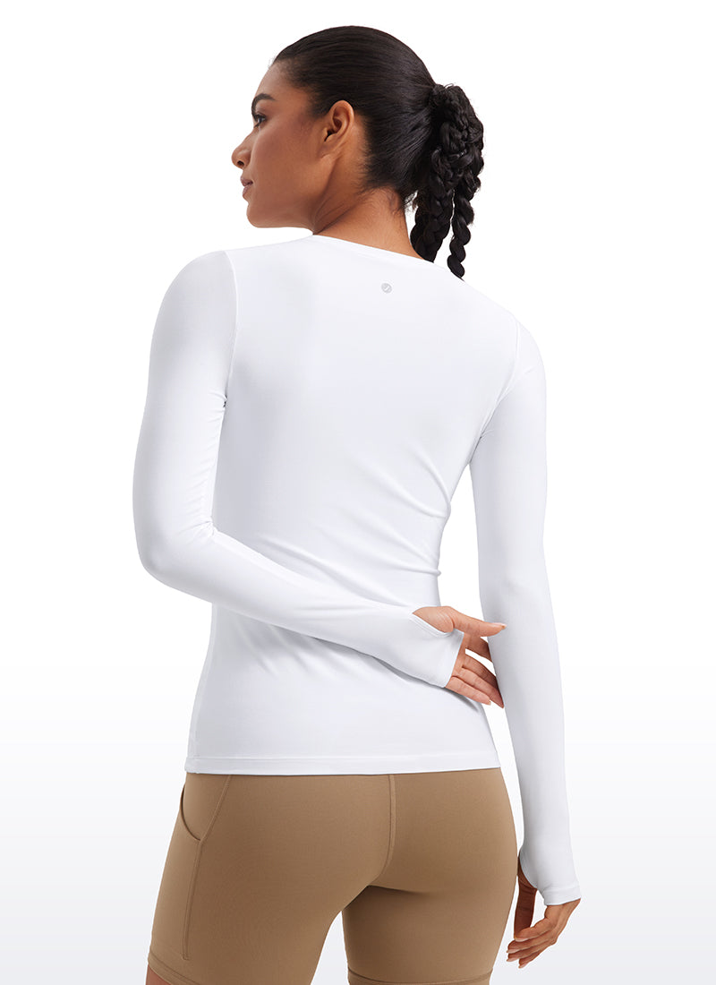 CRZYOGA Women's Cloudweight Workout Crewneck Long Sleeve Thumb Hole Black