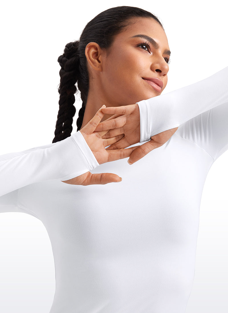 CRZYOGA Women's Cloudweight Workout Crewneck Long Sleeve Thumb Hole White