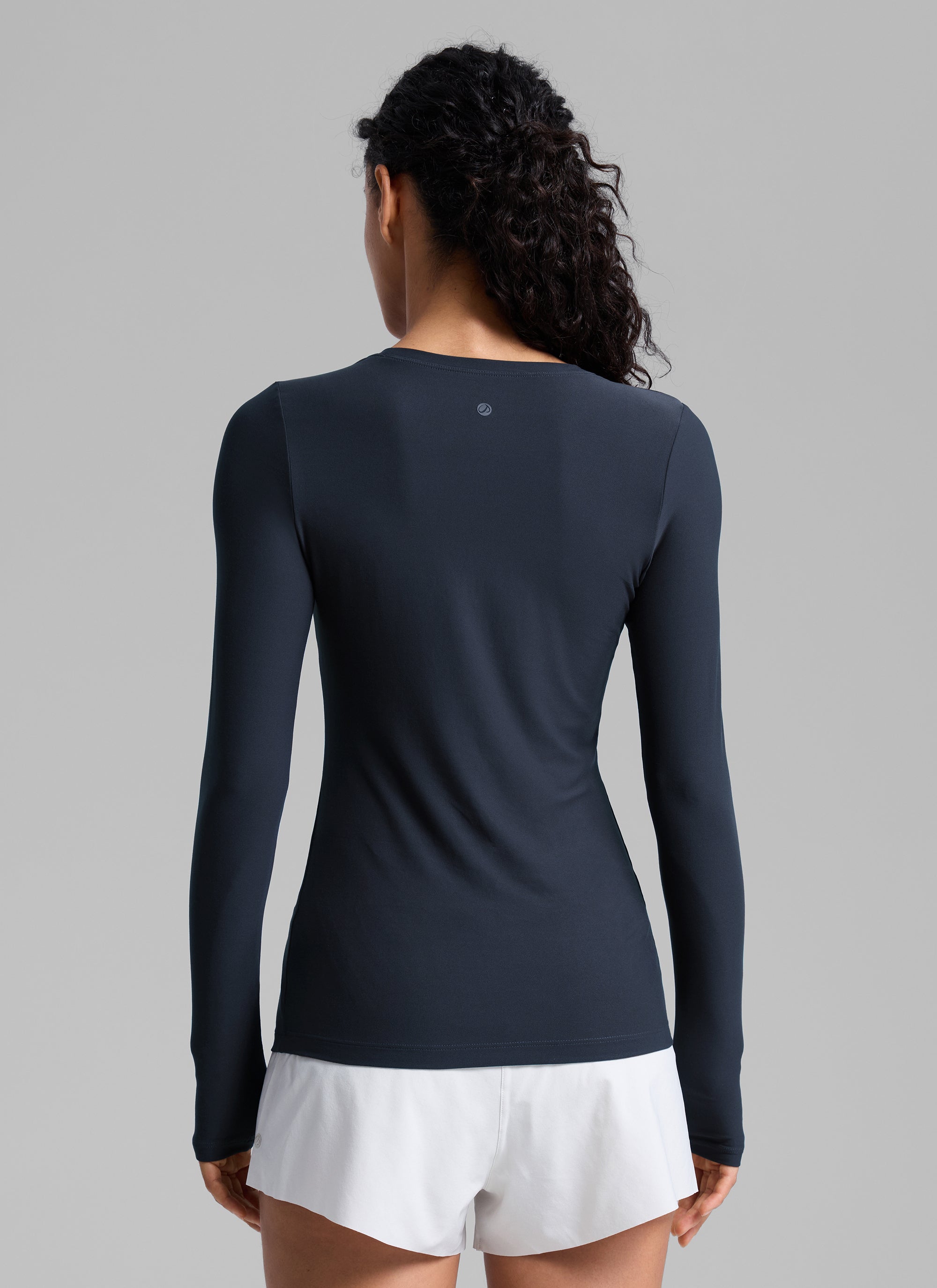 CRZYOGA Women's Cloudweight Workout Crewneck Long Sleeve Thumb Hole True Navy