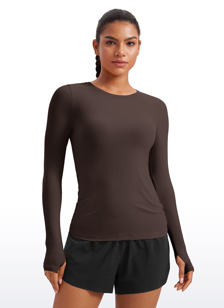 CRZYOGA Women's Cloudweight Workout Crewneck Long Sleeve Thumb Hole White