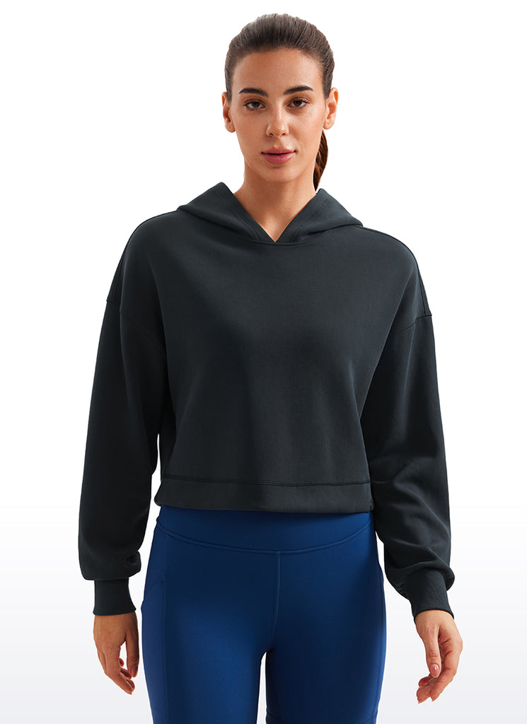 CRZ YOGA Women SoftAura Cropped Pullover Hoodis Long Sleeve Hot Fudge Brown