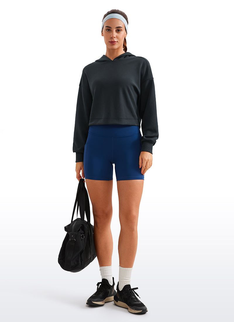 CRZ YOGA Women SoftAura Cropped Pullover Hoodis Long Sleeve Black