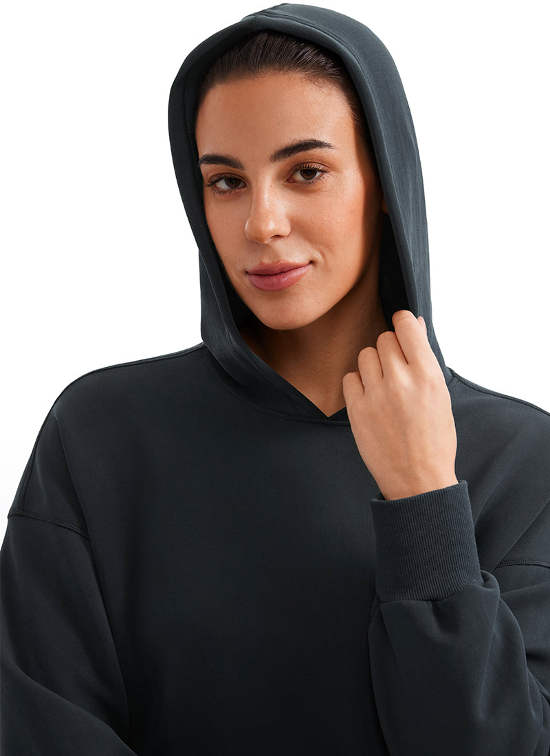 CRZ YOGA Women SoftAura Cropped Pullover Hoodis Long Sleeve Black