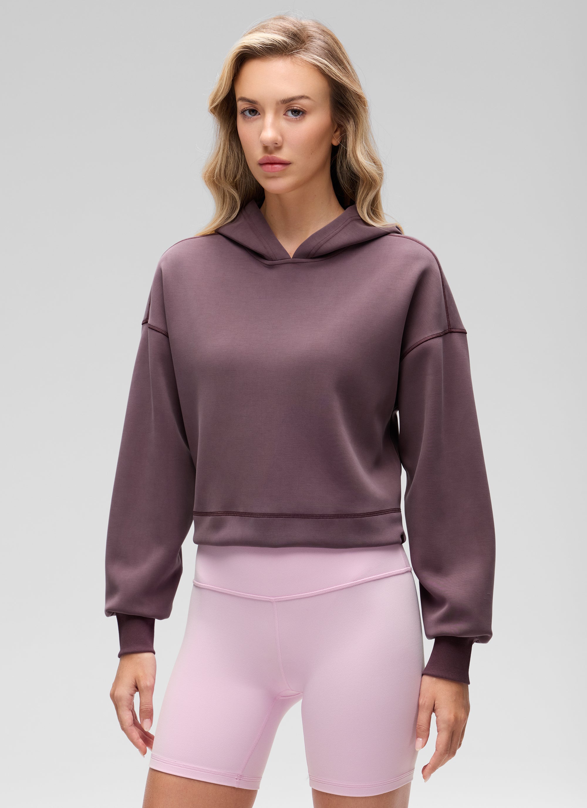 CRZ YOGA Women SoftAura Cropped Pullover Hoodis Long Sleeve Ripe Plum