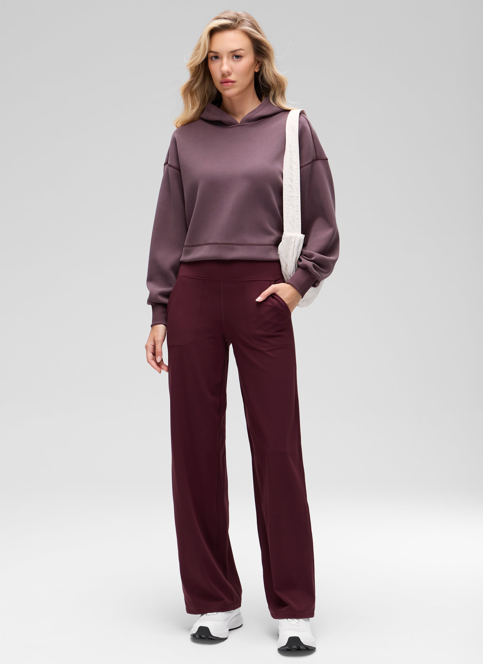 CRZ YOGA Women SoftAura Cropped Pullover Hoodis Long Sleeve Ripe Plum