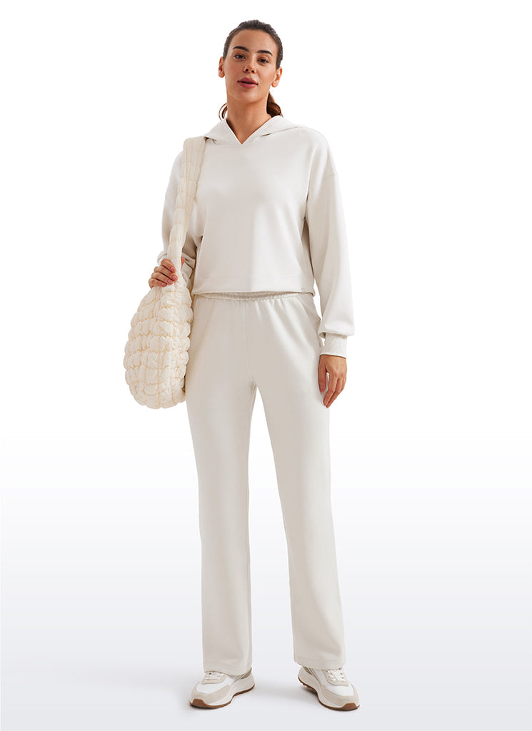 CRZ YOGA Women SoftAura Cropped Pullover Hoodis Long Sleeve Milky White