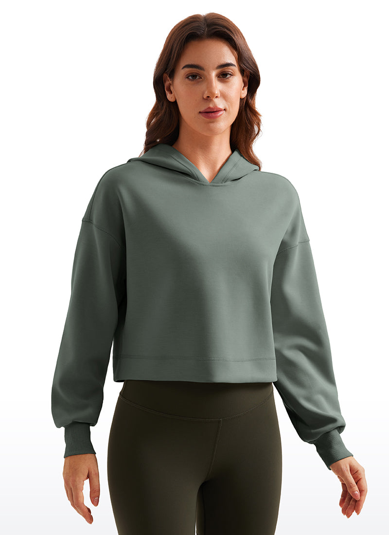 CRZ YOGA Women SoftAura Cropped Pullover Hoodis Long Sleeve Grey Sage