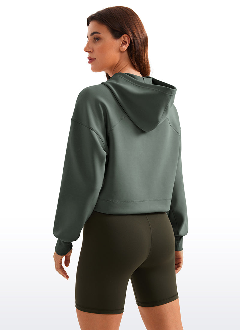 CRZ YOGA Women SoftAura Cropped Pullover Hoodis Long Sleeve Grey Sage