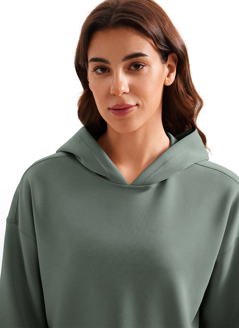 CRZ YOGA Women SoftAura Cropped Pullover Hoodis Long Sleeve Grey Sage